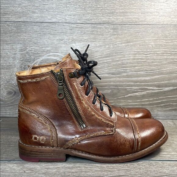 Bed Stu Bonnie Cobbler Rustic Cognac Leather Women’s Sz 7.5 Double Zip Lace Boot - Picture 1 of 13